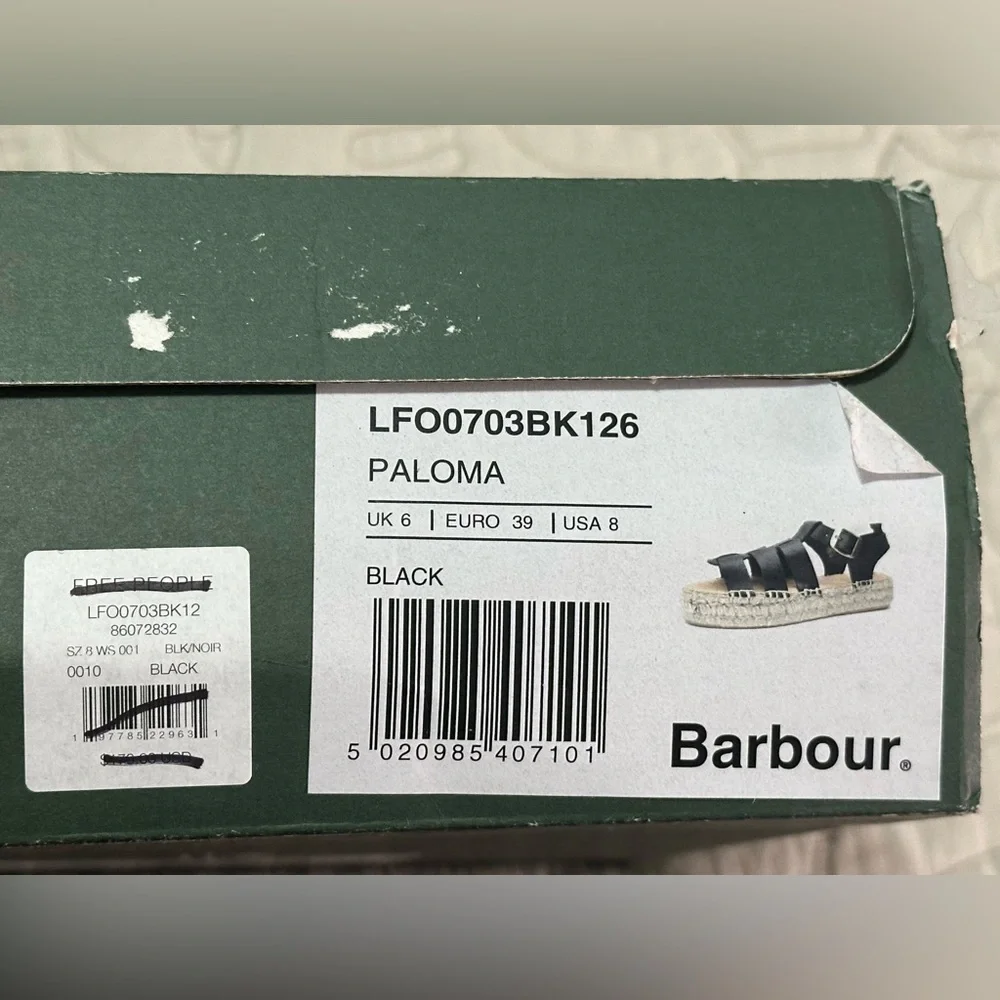 NIB Barbour Paloma Espadrille Platform Fisherman Sandal Sz 39 EU / 8 US Black
